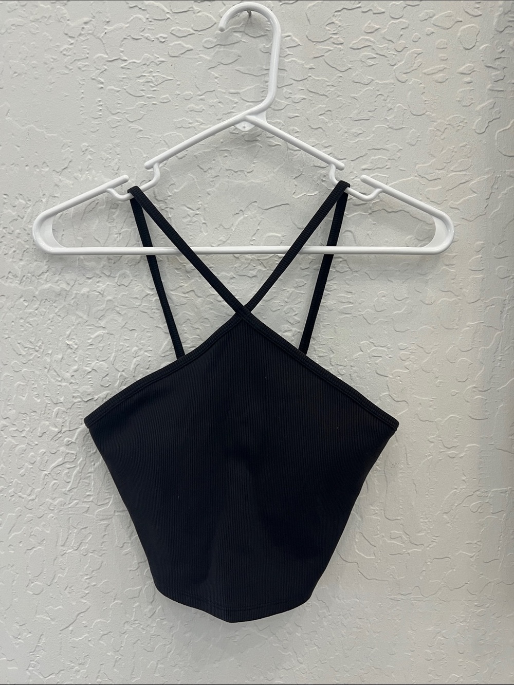 Black Ribbed Crossback Crop Top